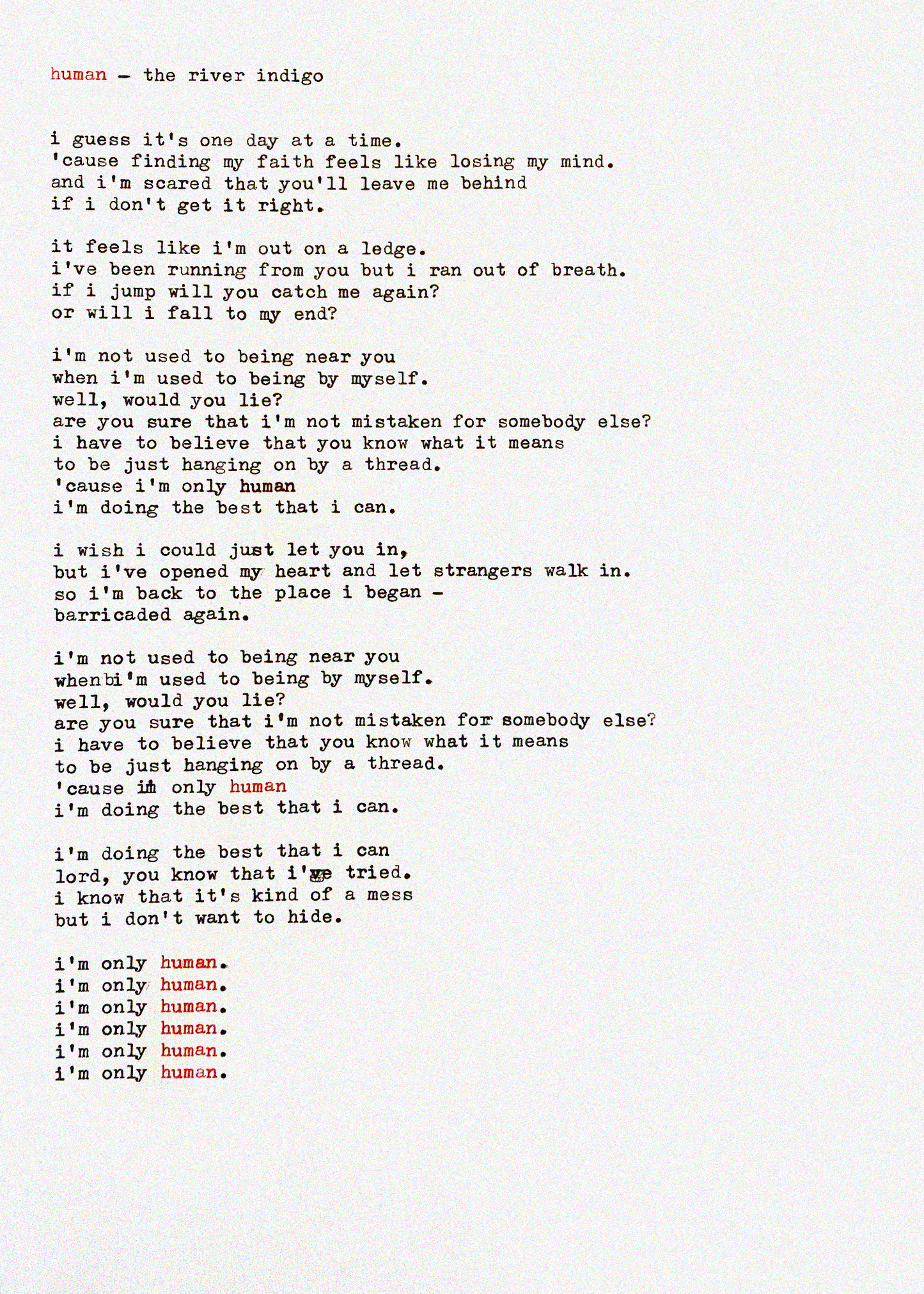 typed lyrics art print